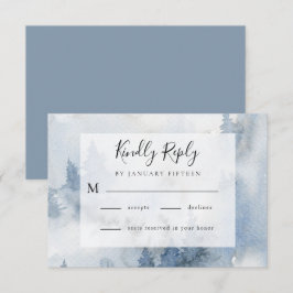 Winterwald Dusty Blue Watercolor Hochzeit RSVP Karte