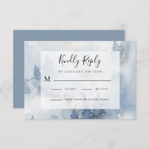 Winterwald Dusty Blue Watercolor Hochzeit   RSVP Karte