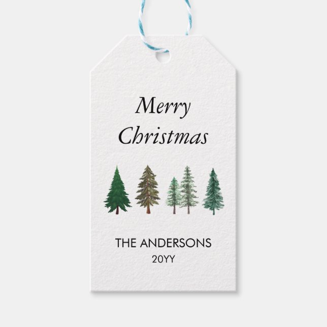 Winterwald Elegante Pine Trees Weihnachten Geschenkanhänger (Vorderseite)