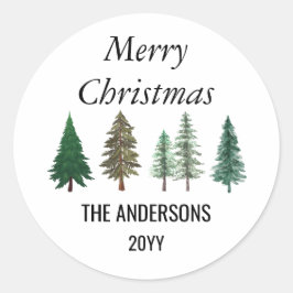 Winterwald Elegante Pine Trees Weihnachten Runder Aufkleber
