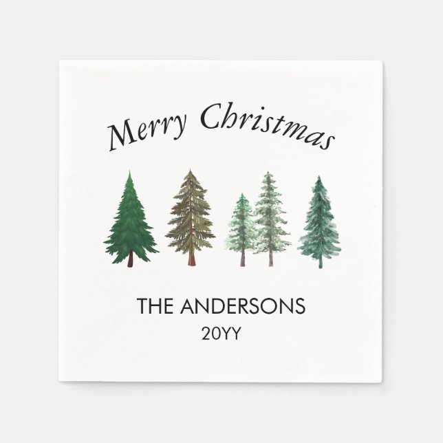 Winterwald Elegante Pine Trees Weihnachten Serviette (Vorderseite)