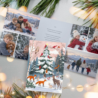 Winterwald-Familienfoto-Schnee-Wald-Weihnachten Dreifach Gefaltete Einladung