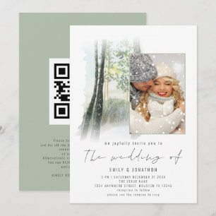 Winterwald-Foto-QR-Code sanfte Hochzeit Einladung