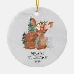 Winterwald Hirsch Mama Baby 1. Weihnachten Keramik Ornament