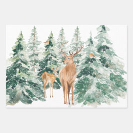 Winterwald Hirsch Rustikales Weihnachtsfest Geschenkpapier Set