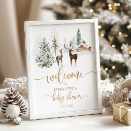 Winterwald Hirsche Baby Dusche Empfang Poster