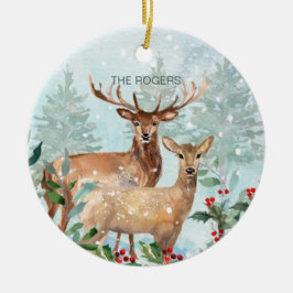 Winterwald, Hirsche, Unsere neue Zuhause Keramik O Ornament