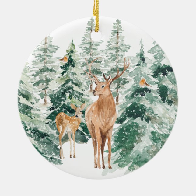 Winterwald Hirsche Weihnachtsfeier Keramik Ornamen Ornament (Hinten)