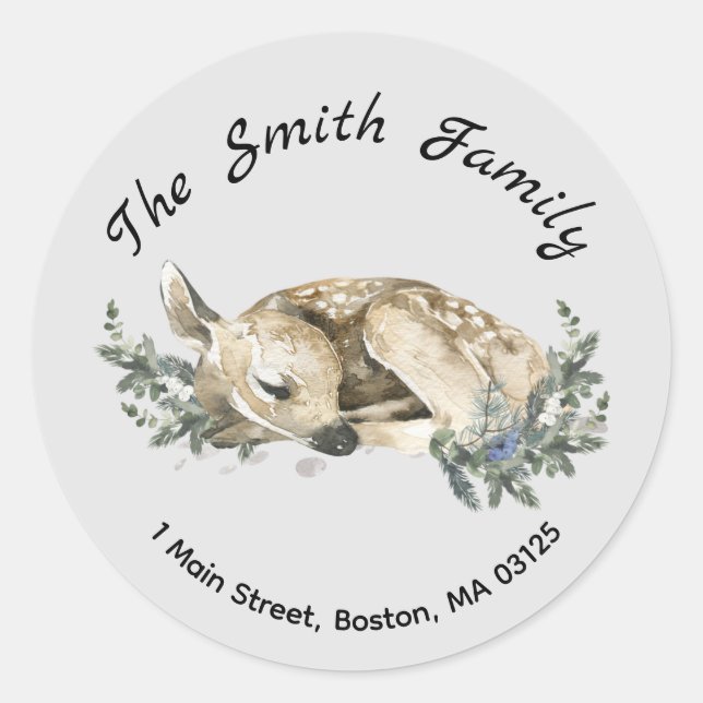 Winterwald Hirschfest-Rücksendeadresse Runder Aufkleber (Vorderseite)