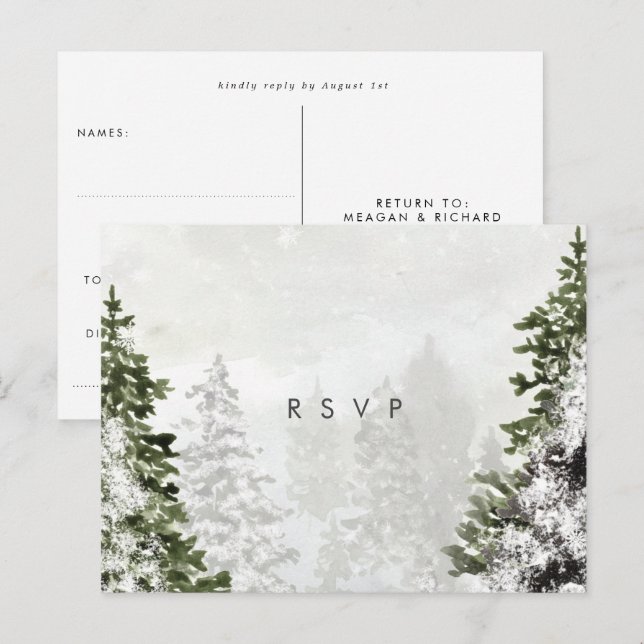 Winterwald Hochzeit Rsvp Postkarte (Vorne/Hinten)