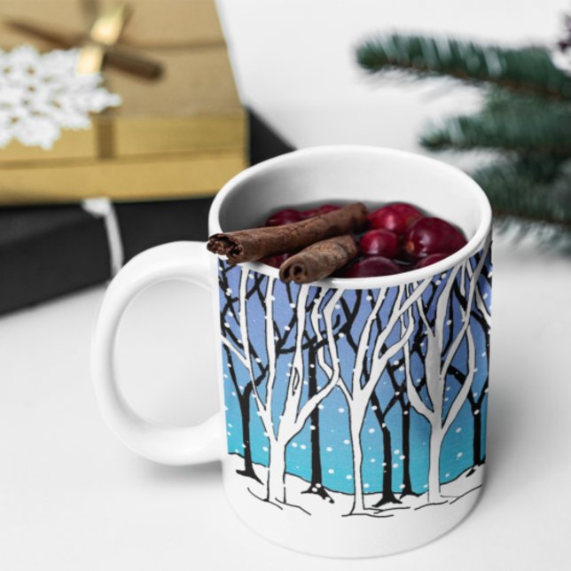 Winterwald Jugendstil Bäume Wraparound Blau Kaffeetasse (Von Creator hochgeladen)