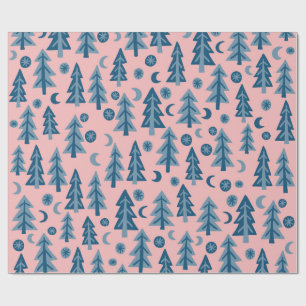 Winterwald Kiefern Monde Sterne Feiertagsgeschenk Geschenkpapier