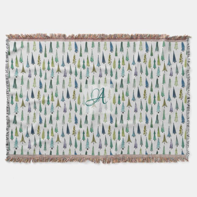 Winterwald-Kiefernbaum-Muster Monogramm-Dekor Decke (Vorderseite)