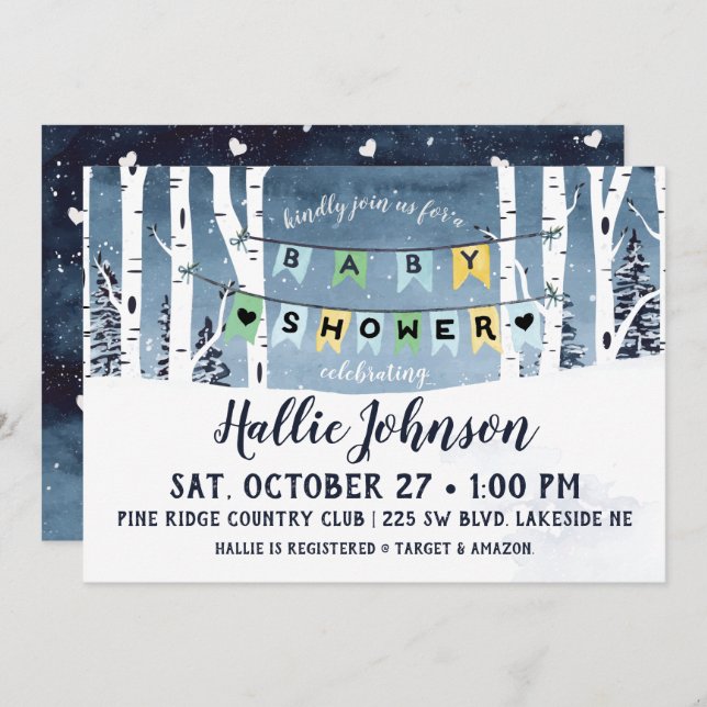 Winterwald Kinderdusche Einladung (Vorne/Hinten)