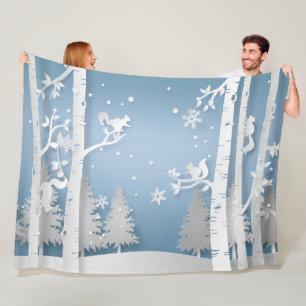Winterwald mit Eichhörnchen Papercut Fleecedecke