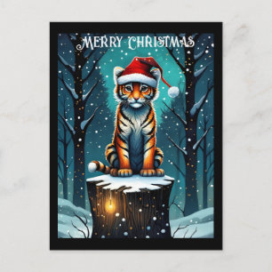 Winterwald Niedlich Baby Tiger Weihnachten Postkarte