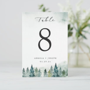 Winterwald Pine Trees Hochzeitkarte der Tischnumme RSVP Karte