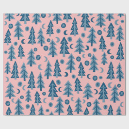 Winterwald Pine Trees Moon Stars Geschenk Geschenkpapier