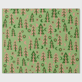 Winterwald Pine Trees Moon Stars Natur Geschenkpapier