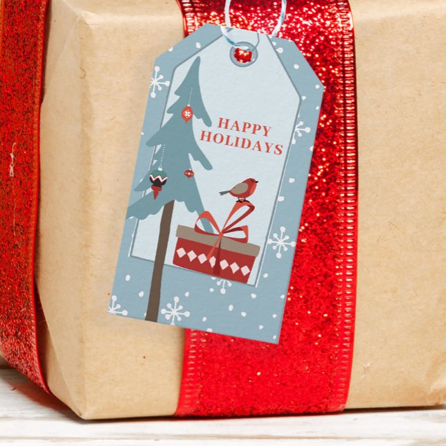 Winterwald rustikale Pine Baum Happy Holidays Geschenkanhänger (Von Creator hochgeladen)