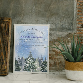 Winterwald Rustikale Wasserfarbe Blaue Pine Tree J Einladung