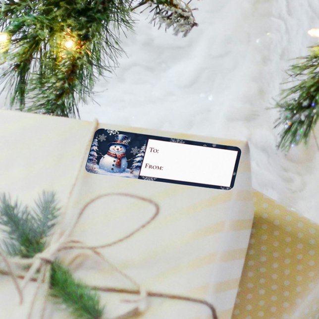 Winterwald Schneemann Weihnachtsgeschenk von und n (Winter Forest Snowman Christmas Gift To and From Label)