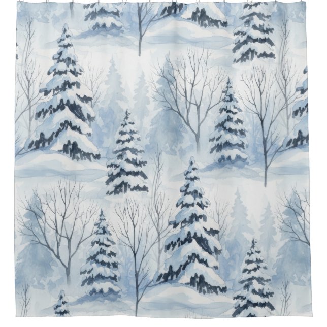 Winterwald Serenität – Schnee bedeckter Wald Duschvorhang (Vorderseite)