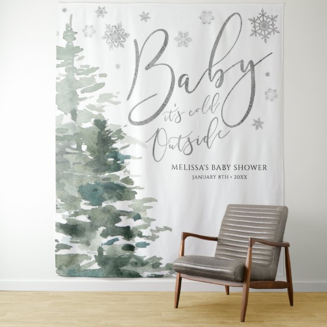 Winterwald Silver Baby Es ist kalter Hintergrund Wandteppich (Beispiel)