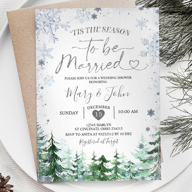 Winterwald Silver Snowflake Hochzeit Weihnachten Einladung (Von Creator hochgeladen)