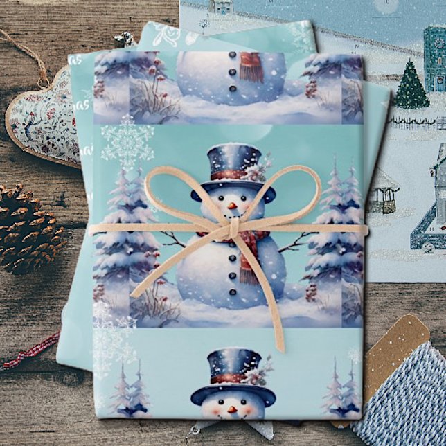 Winterwald Snowman Weihnachten | Aquamarin Geschenkpapier Set (Von Creator hochgeladen)