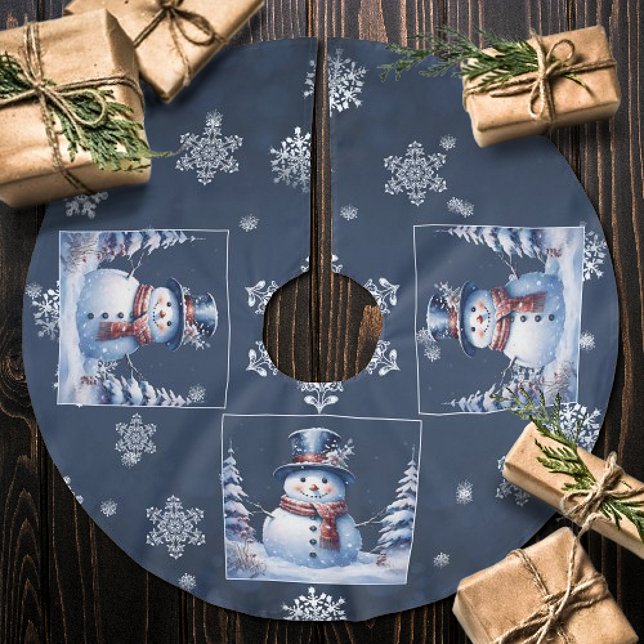 Winterwald Snowman Weihnachten | Blau Polyester Weihnachtsbaumdecke (Winter Forest Snowman Christmas Tree Skirt)