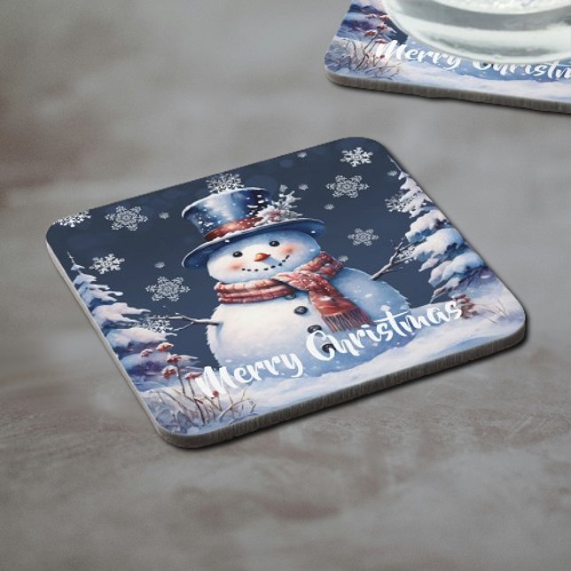 Winterwald Snowman Weihnachten Getränkeuntersetzer (Winter Forest Snowman Christmas Beverage Coaster)