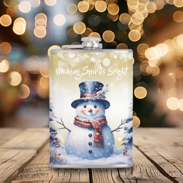 Winterwald Snowman Weihnachten | Gold Flachmann (Gold Winter Forest Snowman Christmas Flask)