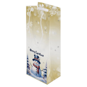 Winterwald Snowman Weihnachten   Gold Geschenktüte Für Weinflaschen