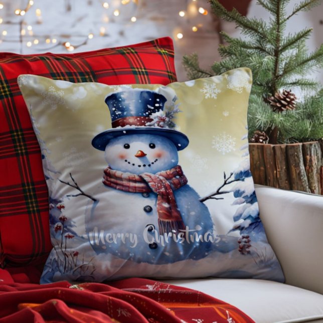Winterwald Snowman Weihnachten | Gold Kissen (Gold Winter Forest Snowman Christmas Throw Pillow)