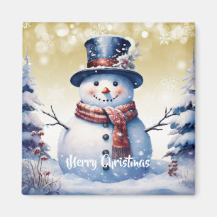 Winterwald Snowman Weihnachten   Gold Magnet