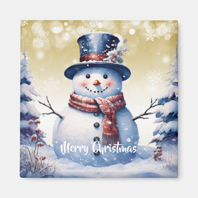 Winterwald Snowman Weihnachten | Gold Magnet (Vorne)