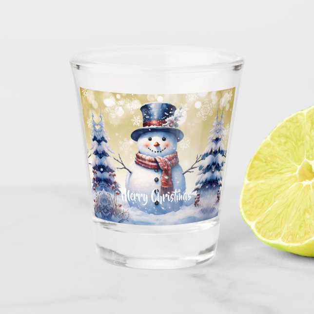Winterwald Snowman Weihnachten | Gold Schnapsglas (Vorderseite)