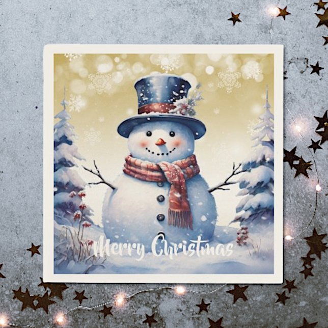 Winterwald Snowman Weihnachten | Gold Serviette (Gold Winter Forest Snowman Christmas Napkins)