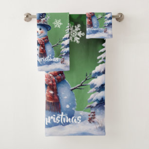 Winterwald Snowman Weihnachten Green Badhandtuch Set