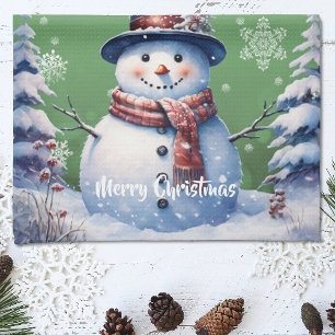 Winterwald Snowman Weihnachten   Green Geschirrtuch