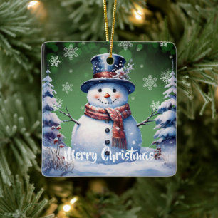 Winterwald Snowman Weihnachten   Green Keramikornament