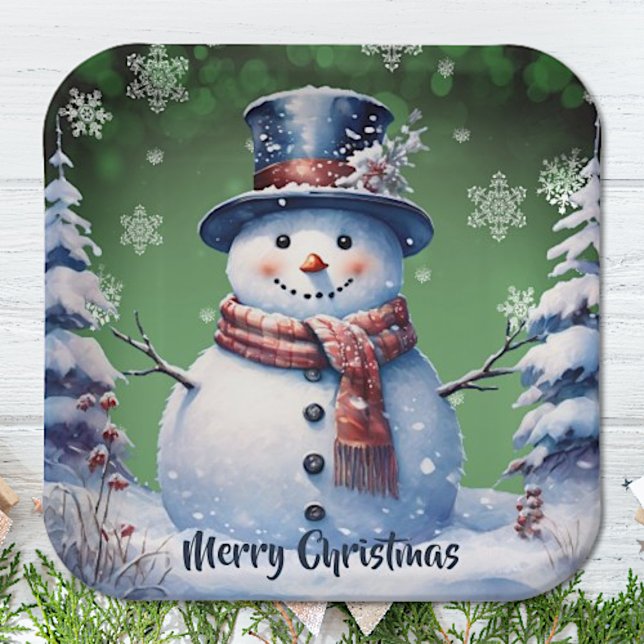 Winterwald Snowman Weihnachten | Green Pappteller (Green Winter Forest Snowman Christmas Paper Plates)