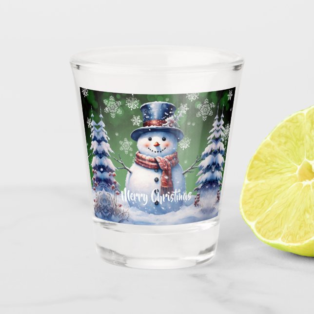 Winterwald Snowman Weihnachten | Green Schnapsglas (Vorderseite)