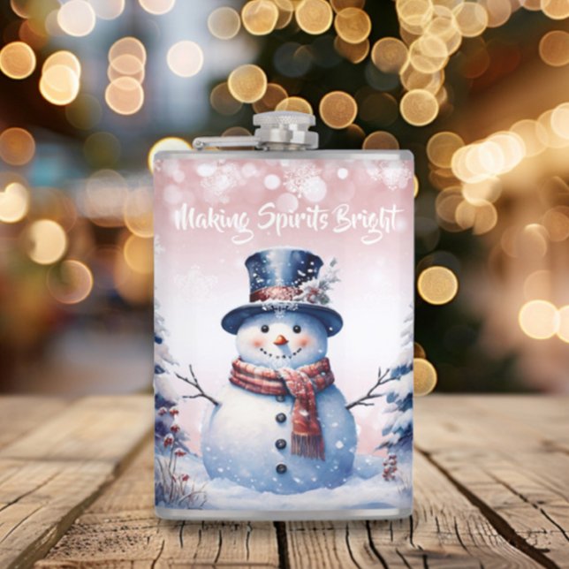 Winterwald Snowman Weihnachten | Pink Flachmann (Pink Winter Forest Snowman Christmas Flask)
