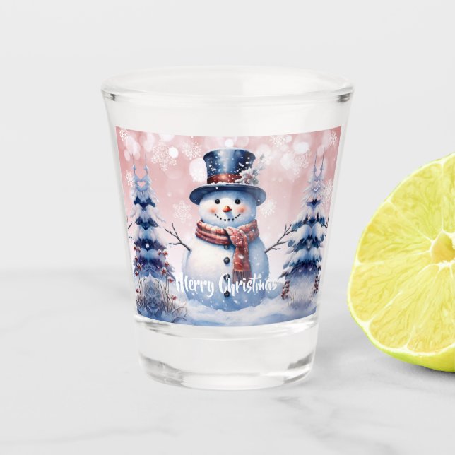 Winterwald Snowman Weihnachten | Pink Schnapsglas (Vorderseite)
