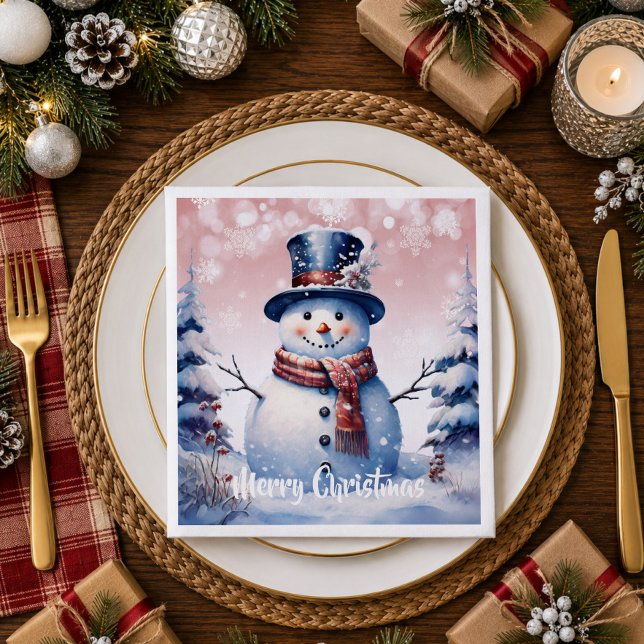 Winterwald Snowman Weihnachten | Pink Serviette (Purple Winter Forest Snowman Christmas Napkins)