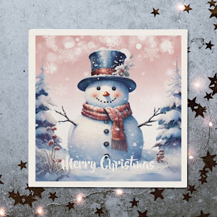 Winterwald Snowman Weihnachten   Pink Serviette