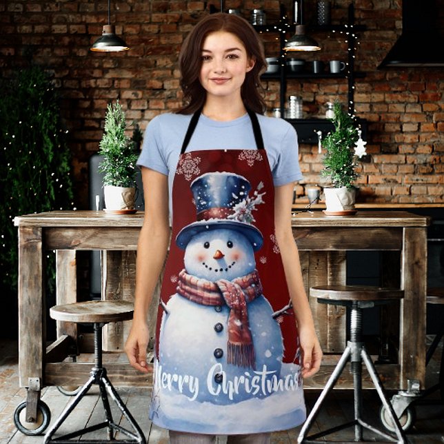 Winterwald Snowman Weihnachten | Rot Schürze (Red Winter Forest Snowman Christmas Apron)