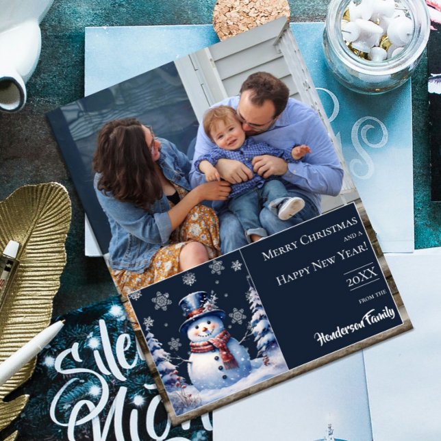 Winterwald Snowman Weihnachtsfest Foto Feiertagskarte (Winter Forest Snowman Christmas Photo Holiday Card)